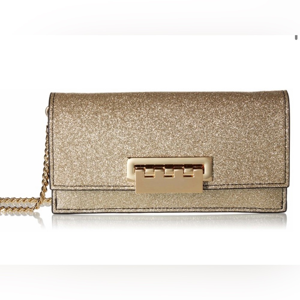 🆕Zac Posen Earthette Flat Clutch Crossbody (Gold Glitter)